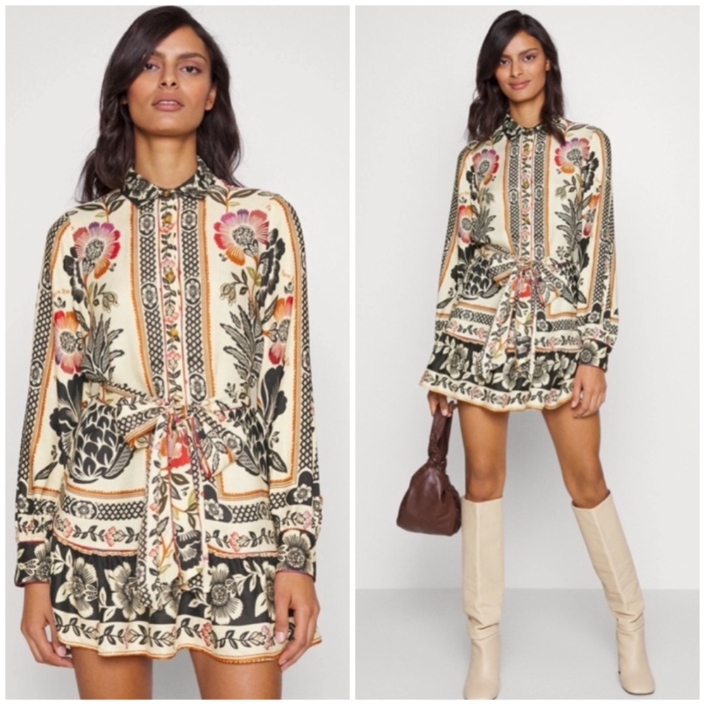 FARM Rio Floral Mini Dress - Black, Red, Cream
